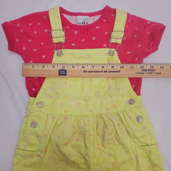Y2k Vintage Circo 3T Playful Pink Floral 2pc Shortalls Overalls Girls Outfit Set - Picture 3 of 8
